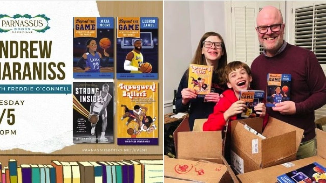 Andrew Maraniss celebrating the arrival of his newest books with his kids.